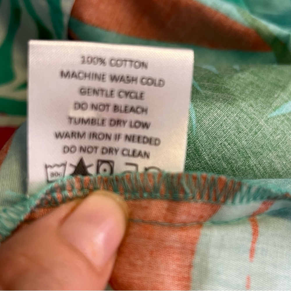EUC Mud Pie Green Cotton Tropical Ruffled Cap Sleeve Blouse Sz L - Picture 6 of 6